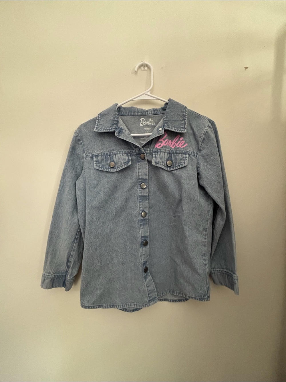 Barbie Light Blue Denim Shirt Jacket with Pink Logo